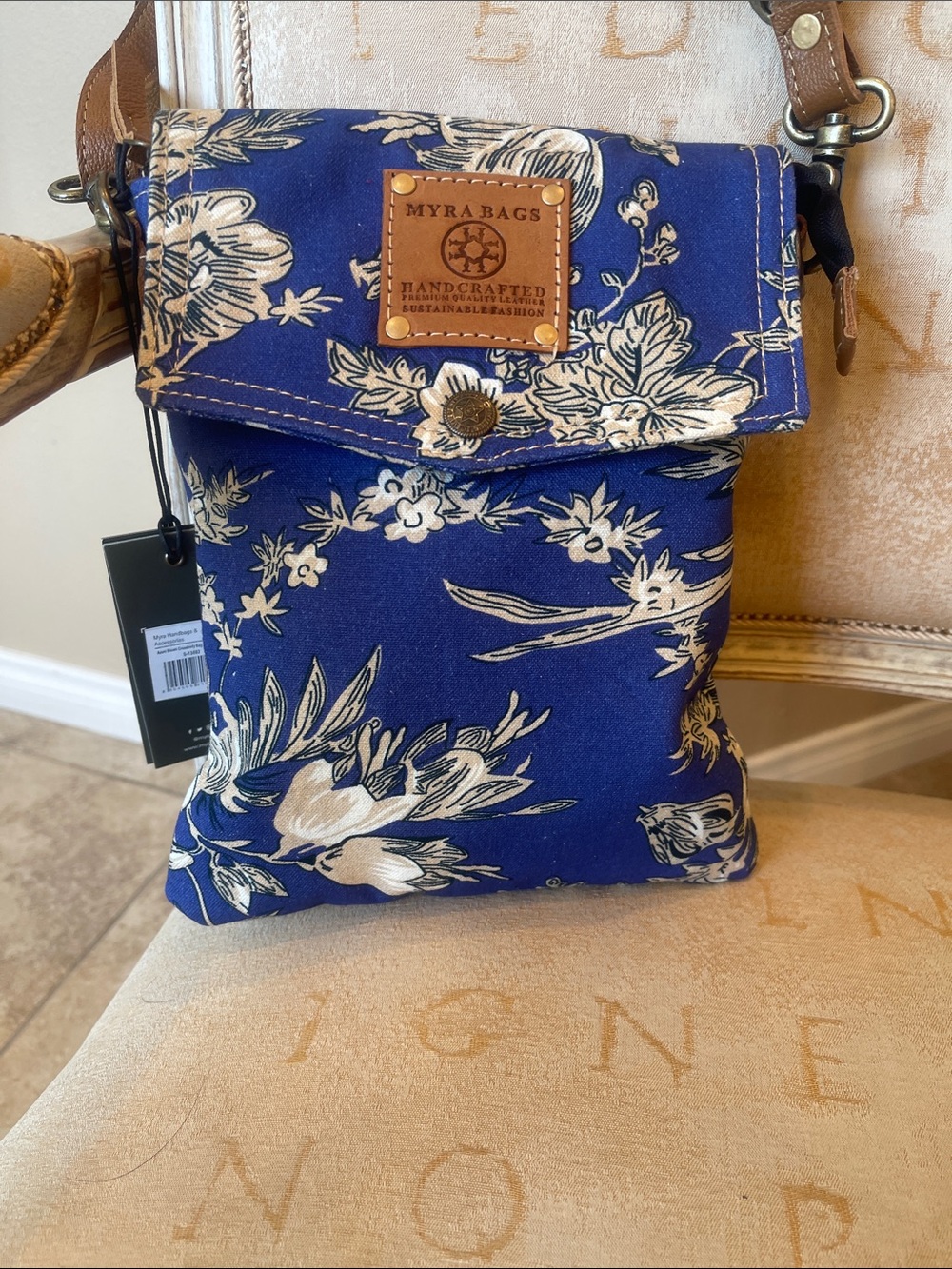 Myra- Azure Bloom Crossbody Bag In Willow Blue